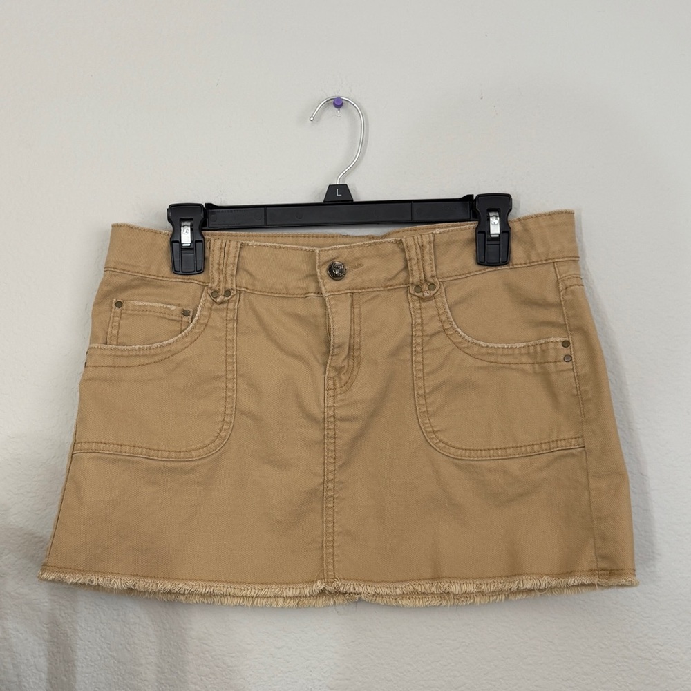 Y2K Jordache western khaki Skirt distressed frayed beige skirt denim skirt